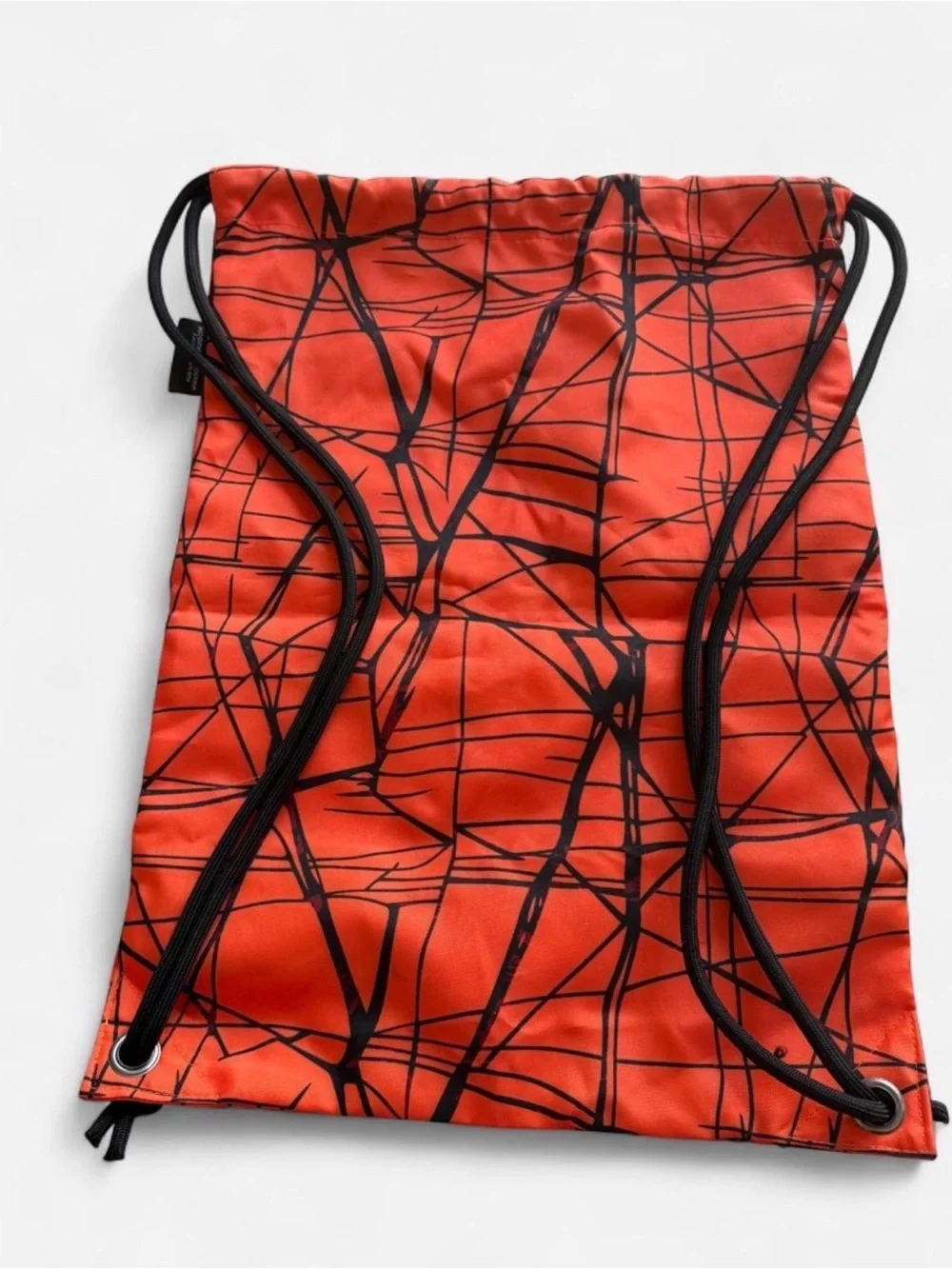 Orange Drawstring Gym Bag with Black Abstract Print